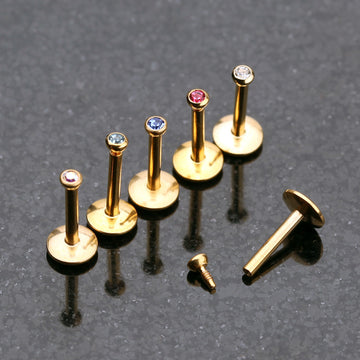 Detail View 1 of Gold Plated Gem Ball Internally Threaded Labret-Fuchsia
